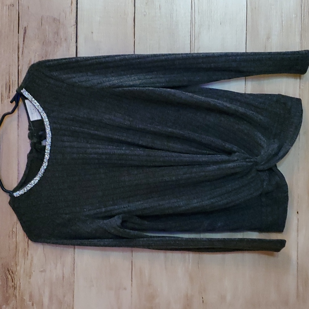 Stich & Knot Gray Knit Sweater with Collard Gemstones